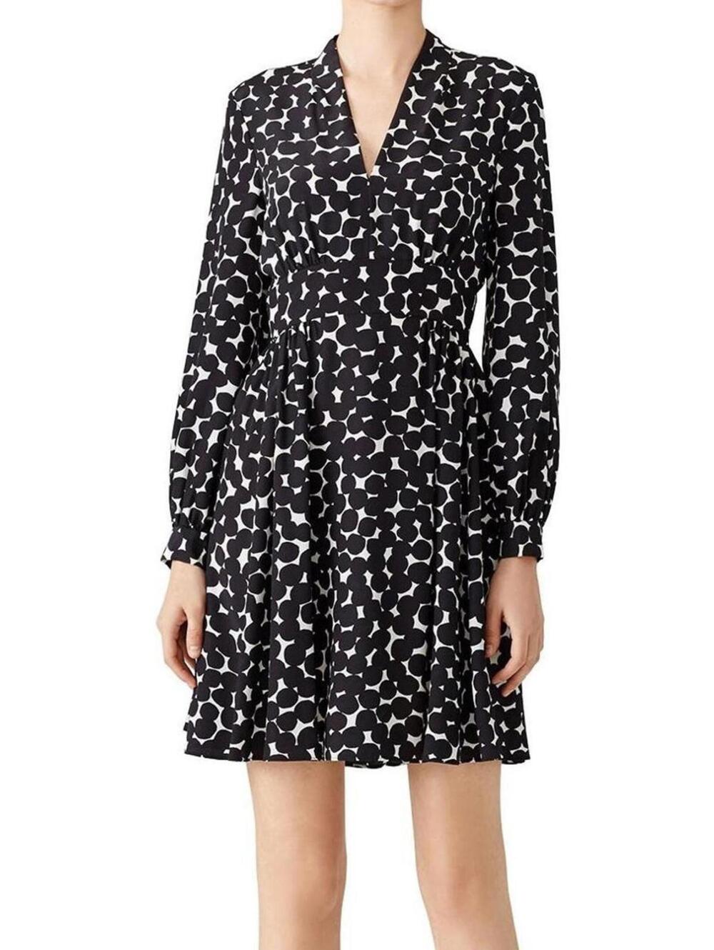 Kate Spade New York Black & White Long Sleeve Polka Dot Dress - Size 8